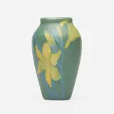 Painted Mat vase with daffodils by Sallie Toohey for Rookwood Pottery, 1901, glazed earthenware, sold Sep 2023