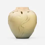 John Dee Wareham for Rookwood Pottery, Rare reticulated Relief Iris vase with cyclamen, 1901, glazed earthenware