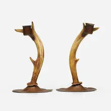 Albert Berry, Candleholders, pair, c. 1910, handwrought copper, antlers