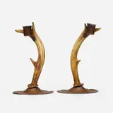 Albert Berry, Candleholders, pair, c. 1910, handwrought copper, antlers