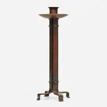 Roycroft, Tall strap-form candlestick, model 412, c. 1920, handwrought copper