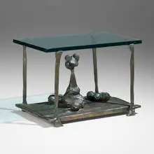 Gene Summers, F6 coffee table, 1985, cast and patinated bronze, glass