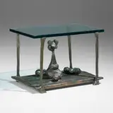 Gene Summers, F6 coffee table, 1985, cast and patinated bronze, glass