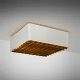 Paavo Tynell, Ceiling lamp, model 9068, c. 1950, brass, enameled steel, frosted glass