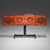 RR126 stereo by Achille & Pier Giacomo Castiglioni, 1965, lacquered wood, brushed and enameled aluminum, plastic, sold Oct 2025