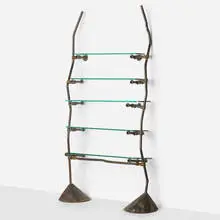 Ron Arad, Unique custom shelf from Bazaar, London, 1984, patinated steel, cast iron, glass, steel