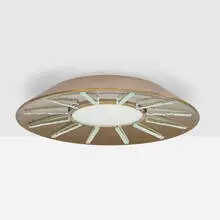 Max Ingrand, Ceiling lamp, model 2271, c. 1958, chiseled and opaque glass, brass