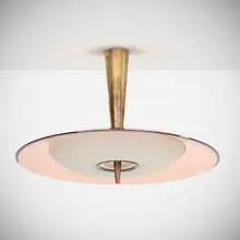 Ceiling lamp, model 1462A by Max Ingrand, c.1960, brass, enameled brass, glass, sold Oct 2025