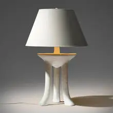 John Dickinson, African table lamp, c. 1980, painted plaster, plastic, paper