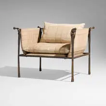 Ingrid Donat, Caryatides armchair, 2003, patinated bronze, original canvas upholstery