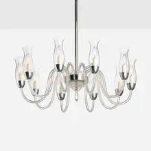 Chandelier by Modern, c. 1945, glass, chrome-plated metal, sold Oct 2025