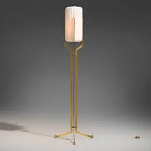 Rare floor lamp, model 257 by Angelo Lelii, c. 1959, brass, enameled brass, frosted glass, sold Oct 2025