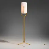 Angelo Lelii, Rare floor lamp, model 257, c. 1959, brass, enameled brass, frosted glass