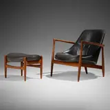 Ib Kofod-Larsen, Elizabeth lounge chair and ottoman, 1956, leather upholstery, teak