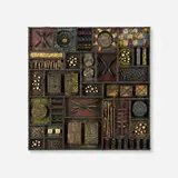 Sculptured Front wall panel by Paul Evans, 1965, welded, gilt and polychromed steel, 23 karat gold leaf, sold Oct 2025