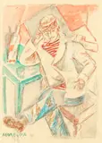 Maria Vorobieva, Homme au café, watercolour and pencil