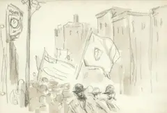Figures on a march by Jack Butler Yeats, pencil and watercolour, offered Dec 2017