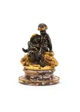 Jean-Baptiste Pigalle, ): A gilt and patinated bronze and marble figural group of two putti, gilt and patinated bronze and marble