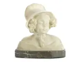 Adolphe-Jean Lavergne, carved alabaster bust of a young girl in a bonnet, alabaster
