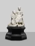 Pasquale Miglioretti, carved white marble genre group of two peasant children and a goat, marble