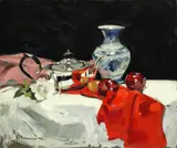 Jack Morrocco, Still life with a vase and apples, oil on canvas