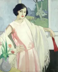 George Telfer Bear, The pink frock, oil on canvas