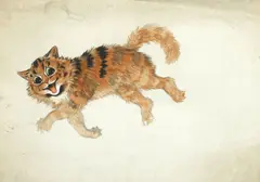 Louis Wain, Study of a ginger cat, pencil, watercolour and bodycolour