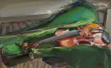 Johannes Heisig, Stillleben mit Violine, 1993, Öl auf Hartfaser