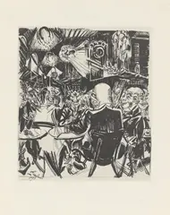 Ludwig Meidner, Straßen und Cafés, 1913, Original-Halbleinenmappe mit einem bedruckten Etikett und geprägtem Rückentitel, mit 8 Lichtdrucken und einem Deckblatt, jeweils auf Papier, und 8 Passepartouts