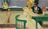 Fritz Erler, Paar am Tisch mit Amor, Um 1907, Öl auf Leinwand