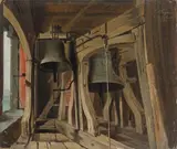 Reinhard Sebastian Zimmermann, Der Glockenstuhl in Hagnau, 1861, Öl auf Papier auf Pappe