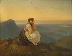 Friedrich August Wünschmann, Sitzende junge Frau im Elbsandsteingebirge, Öl auf Leinwand