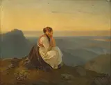 Friedrich August Wünschmann, Sitzende junge Frau im Elbsandsteingebirge, Öl auf Leinwand