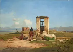Frederik Rohde, Campagnalandschaft mit Ziehbrunnen, 1846, Öl auf Leinwand. Doubliert