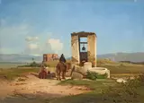 Frederik Rohde, Campagnalandschaft mit Ziehbrunnen, 1846, Öl auf Leinwand. Doubliert