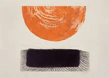 Derrick Greaves, Untitled (Composition in orange and black), c. 1965-1975, Etching