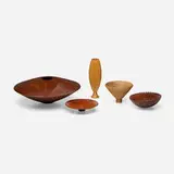 Vaughn Richmond, Collection of five vessels, lacewood, yew, mahogany, huon pine