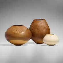 Liam Flynn, Collection of three vessels, 2010, 2013, fumed oak, holly