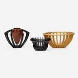 Mark Nantz, Collection of three vessels, 1999, 2000, 2003, ebony, burl, birds-eye maple, sterling silver