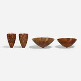 Mike Shuler, Collection of four vessels, c. 2004, pinecone, claro walnut