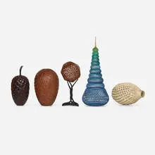 Michael Foster, Collection of five works, 2006, 2008, 2013, 2014, carved and painted wood, ebony, lobelia