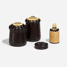 Jon Sauer, Collection of four boxes, holly, tagua nut, African blackwood, box wood, ebony, bamboo