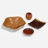 Collection of four works by Harvey Fein and Neil Turner, 2004, 2005, 2011, canary, amboyna, birch, cherry burl, cocobolo, sold Jul 2023