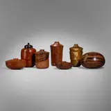 Dan Kvitka, Collection of seven vessels, 1998, 2000, 2004, ebony, amboyna, thuya, vera, pink ivory wood, rosewood