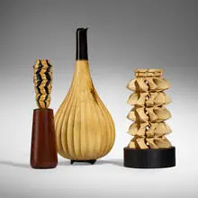 Peter Exton and Dick Codding, Collection of three works, 2000, 2006, ebonized walnut, maple, cocobolo, painted maple, box elder, ebony