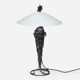 Albert Paley, Comet table lamp, 1999-2000, formed and fabricated carbon steel with a charcoal gray finish, frosted glass
