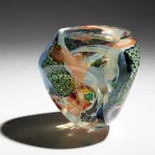 YC-3386 (from the Triolet series) by Richard Ritter, 1986, blown, cut, polished, and sandblasted glass with murrine and canes, sold May 2023