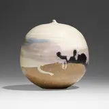 Untitled (with rattle) by Toshiko Takaezu, c. 1980, glazed stoneware, sold May 2023