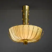 Ceiling lamp, model 9049 by Paavo Tynell, c. 1954, brass, glass, sold Oct 2025