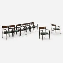 Edward Wormley, Alexandria chairs model 6004, set of eight, 1960, walnut, leather upholstery